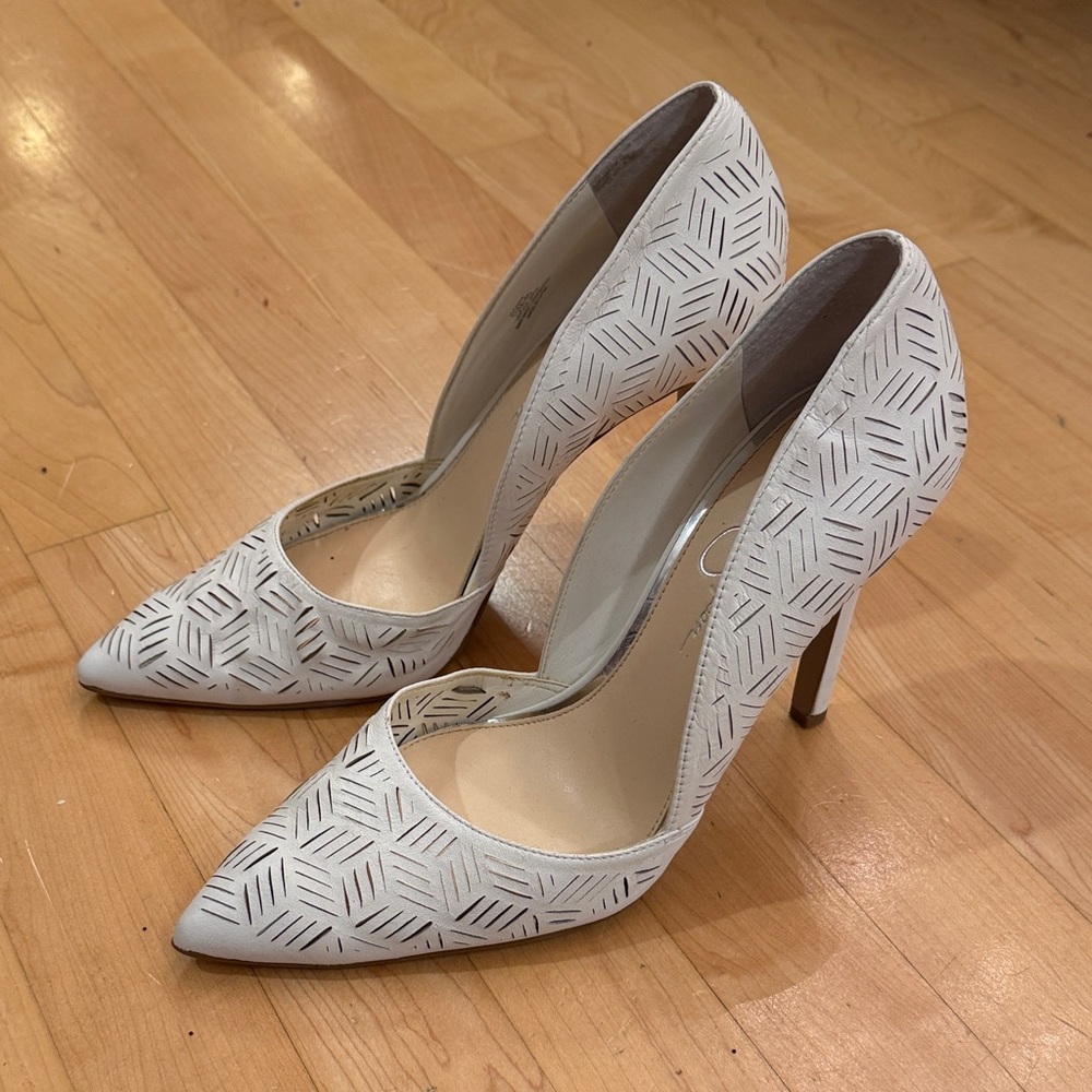 Jessica Simpson white Geometric Heels